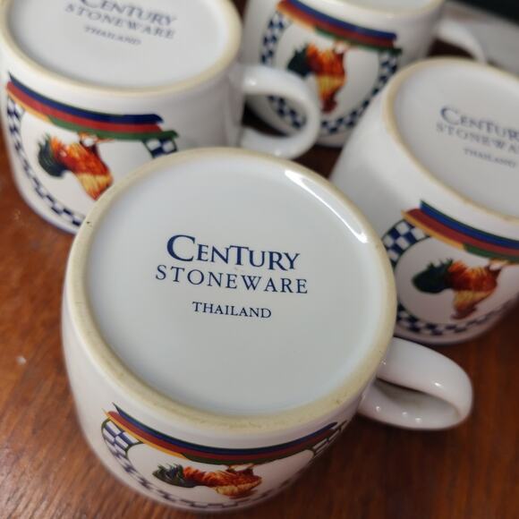 CENTURY Stoneware Remy Rooster Pattern 2 1/2" Vintage Flat Teacups Set of 4 - Picture 9 of 9
